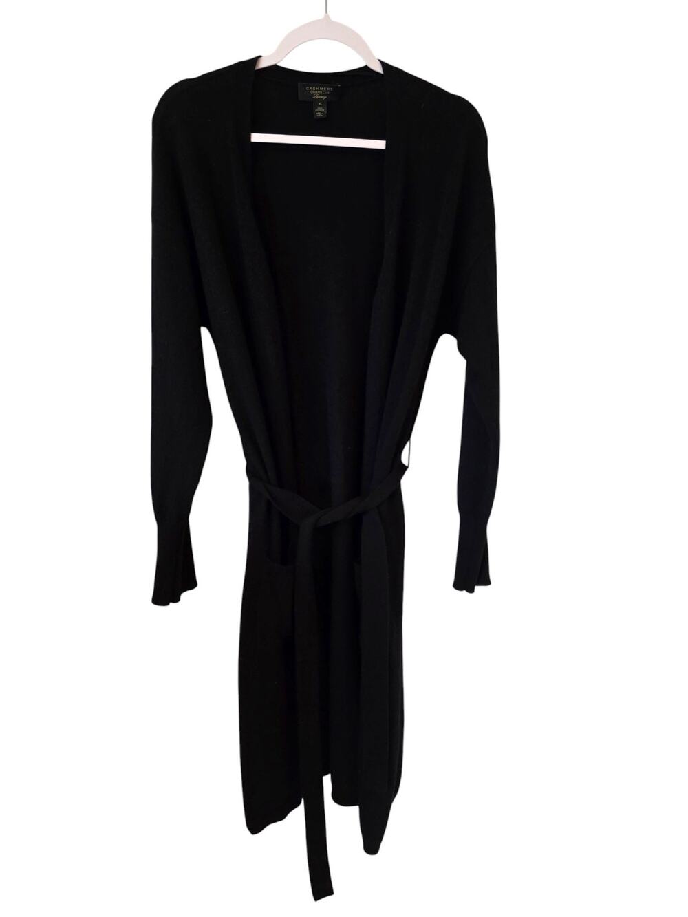 Charter Club Luxury Womens 100% Cashmere Long Cardigan with belt Size XL Black
